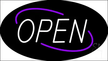 Open Deco Style White Letters with Purple Oval Border LED Neon Sign