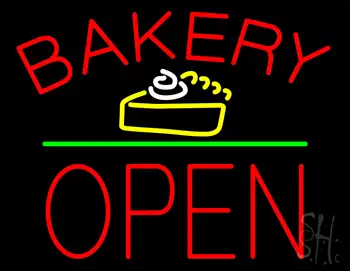 Bakery Logo Block Open Green Line LED Neon Sign