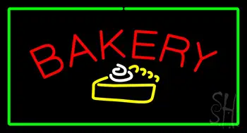 Bakery Logo Rectangle Green LED Neon Sign