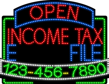 Income Tax E-File Open Closed with Phone Number Animated LED Sign