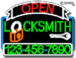 Locksmith Open and Closed with Phone Number Animated LED Sign