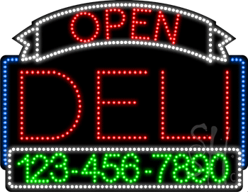 Deli Open with Phone Number Animated LED Sign