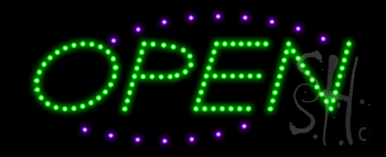 Open Deco Purple Border and Green Letters Animated LED Sign