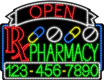 Pharmacy Open and Closed with Phone Number Animated LED Sign
