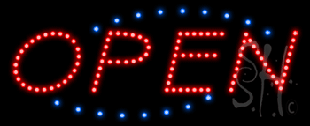 Open Deco Blue Border and Red Letters Animated LED Sign
