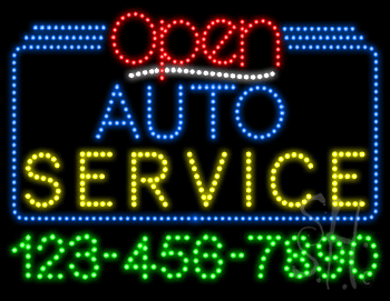 Auto Service Open with Phone Number Animated LED Sign