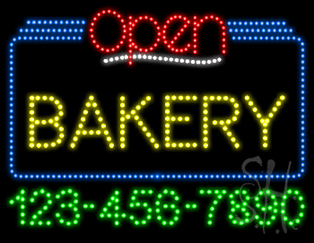 Bakery Open with Phone Number Animated LED Sign