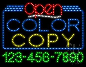 Color Copy Open with Phone Number Animated LED Sign