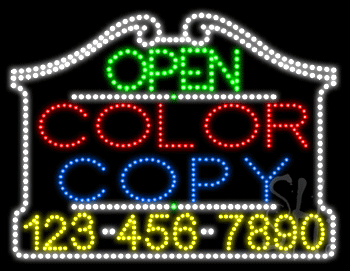 Color Copy Open with Phone Number Animated LED Sign