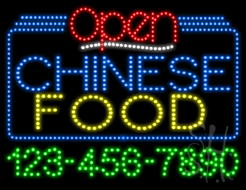 Chinese Food Open with Phone Number Animated LED Sign