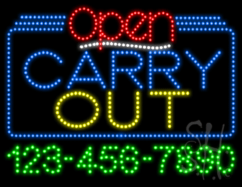 Carry Out Open with Phone Number Animated LED Sign