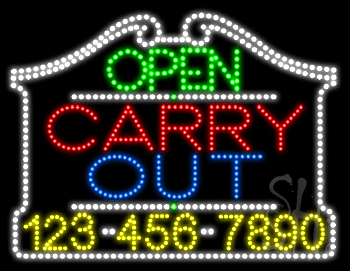 Carry Out Open with Phone Number Animated LED Sign
