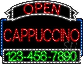 Cappuccino Open with Phone Number Animated LED Sign