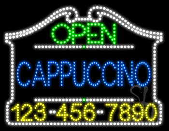 Cappuccino Open with Phone Number Animated LED Sign