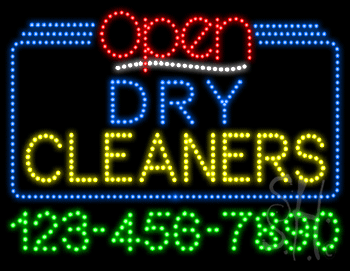 Dry Cleaners Open with Phone Number Animated LED Sign