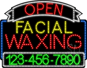 Facial Waxing Open with Phone Number Animated LED Sign