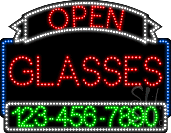 Glasses Open with Phone Number Animated LED Sign