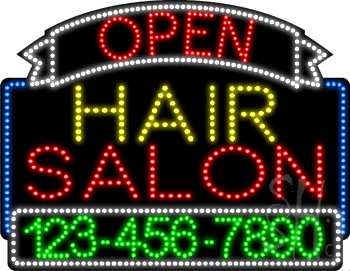 Hair Salon Open with Phone Number Animated LED Sign