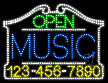 Music Open with Phone Number Animated LED Sign