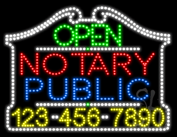 Notary Public Open with Phone Number Animated LED Sign