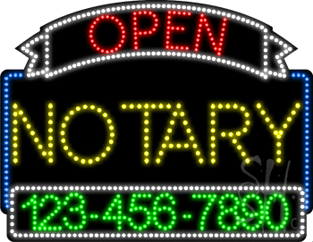 Notary Open with Phone Number Animated LED Sign