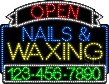 Nails and Waxing Open with Phone Number Animated LED Sign