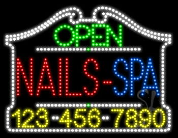 Nails Spa Open with Phone Number Animated LED Sign