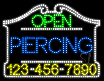 Piercing Open with Phone Number Animated LED Sign