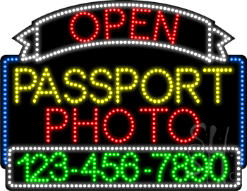 Passport Photo Open with Phone Number Animated LED Sign