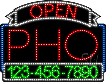 Pho Open with Phone Number Animated LED Sign