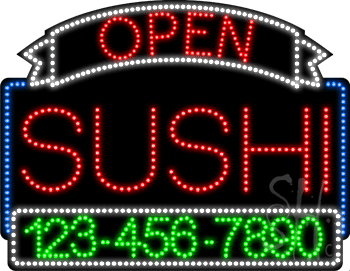 Sushi Open with Phone Number Animated LED Sign
