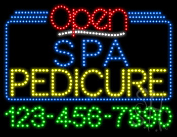 Spa Pedicure Open with Phone Number Animated LED Sign
