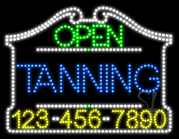 Tanning Open with Phone Number Animated LED Sign