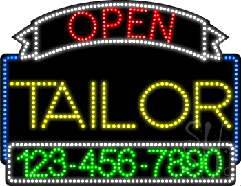 Tailor Open with Phone Number Animated LED Sign