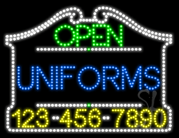 Uniforms Open with Phone Number Animated LED Sign