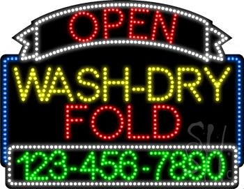Wash Dry Fold Open with Phone Number Animated LED Sign