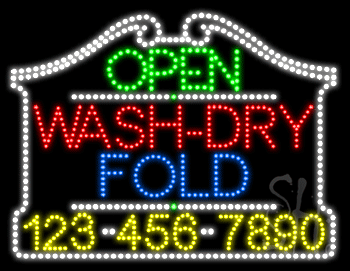 Wash Dry Fold Open with Phone Number Animated LED Sign