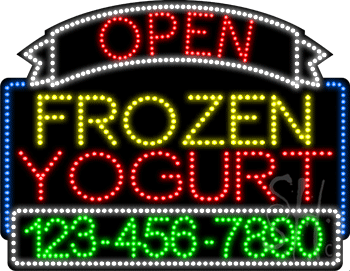 Frozen Yogurt Open with Phone Number Animated LED Sign