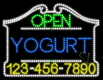 Yogurt Open with Phone Number Animated LED Sign