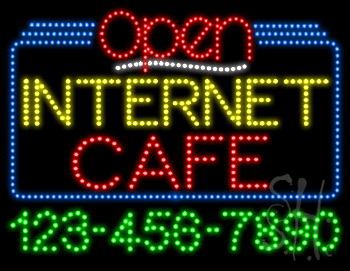 Internet Cafe Open with Phone Number Animated LED Sign