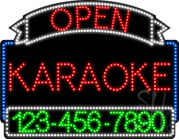 Karaoke Open with Phone Number Animated LED Sign