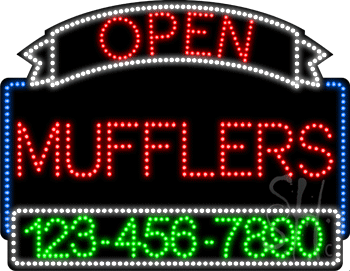 Mufflers Open with Phone Number Animated LED Sign