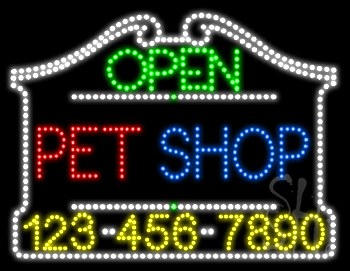 Pet Shop Open with Phone Number Animated LED Sign