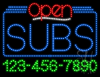 Subs Open with Phone Number Animated LED Sign