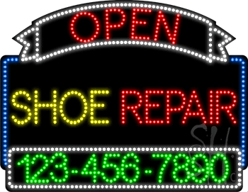 Shoe Repair Open with Phone Number Animated LED Sign