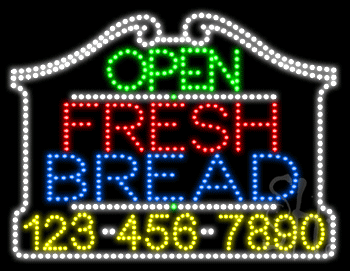 Fresh Bread Open with Phone Number Animated LED Sign