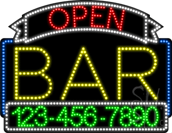 Bar Open with Phone Number Animated LED Sign