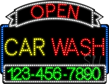 Car Wash Open with Phone Number Animated LED Sign