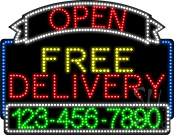 Free Delivery Open with Phone Number Animated LED Sign