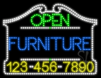 Furniture Open with Phone Number Animated LED Sign